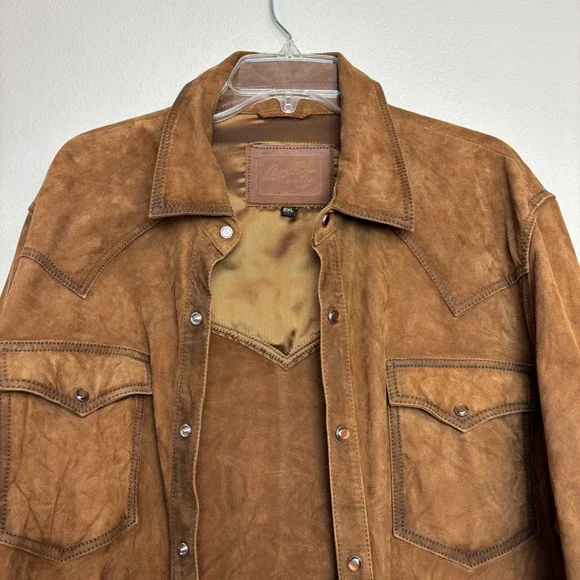 Scully Mens Brown Suede Real Leather Western Snap Front Shirt Jacket Size 2XL